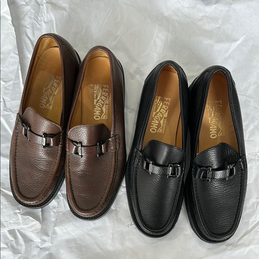 Salvatore Ferragamo Men's Brown and Black Leather Loafers